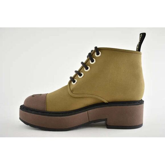 Chanel 20C Light Dark Brown Pearl CC Combat Lace Up Tie Ankle Short Boot 38.5 - Picture 8 of 12